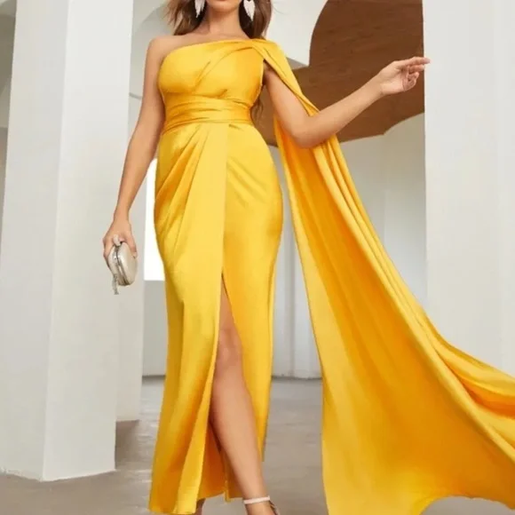 Luxe Pink One shoulder Party Formal Evening Prom Satin Wedding dre… - Picture 13 of 16